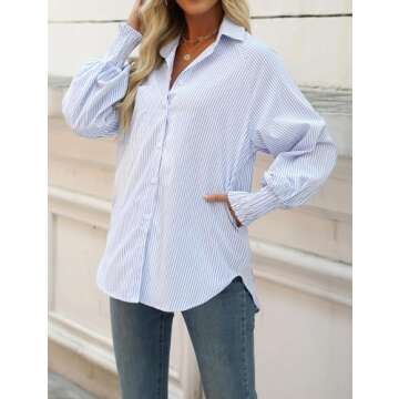 Teepie Women’s Striped Blouse with Pockets & Smocked Sleeves