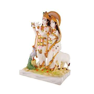 Marble Lord Radha Krishna Idol Krishan Statue God Bal Gopal Decor Spiritual Puja Vastu -33 cm (White...