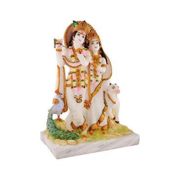 Marble Lord Radha Krishna Idol Krishan Statue God Bal Gopal Decor Spiritual Puja Vastu -33 cm (White Gold)