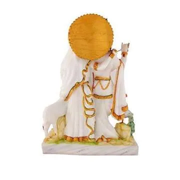 Marble Lord Radha Krishna Idol Krishan Statue God Bal Gopal Decor Spiritual Puja Vastu -33 cm (White Gold)