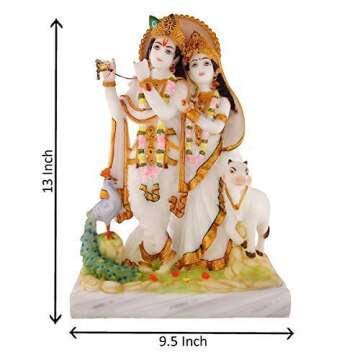 Marble Lord Radha Krishna Idol Krishan Statue God Bal Gopal Decor Spiritual Puja Vastu -33 cm (White Gold)