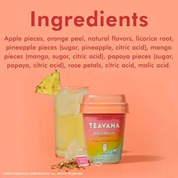 Teavana Beach Bellini, Herbal Tea With Pieces of Pineapple and Mango, 12 Count (Pack of 4)