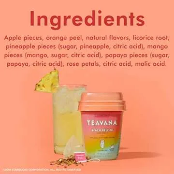 Teavana Beach Bellini, Herbal Tea With Pieces of Pineapple and Mango, 12 Count (Pack of 4)