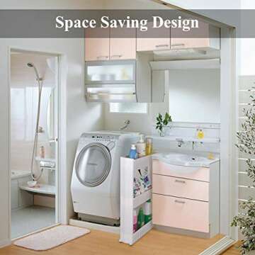 Home-Man Laundry Room Organizer, Mobile Shelving Unit Organizer with 5 Large Storage Baskets, Gap Storage Slim Slide Out Pantry Storage Rack for Narrow Spaces