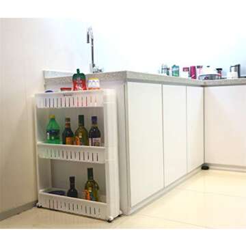 Home-Man Laundry Room Organizer, Mobile Shelving Unit Organizer with 5 Large Storage Baskets, Gap Storage Slim Slide Out Pantry Storage Rack for Narrow Spaces