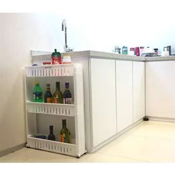 Home-Man Laundry Room Organizer, Mobile Shelving Unit Organizer with 5 Large Storage Baskets, Gap Storage Slim Slide Out Pantry Storage Rack for Narrow Spaces