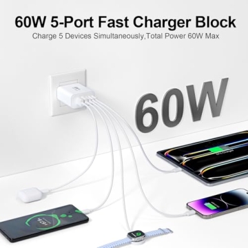 60W 5-Port USB C Fast Charging Block for iPhone, iPad & Samsung