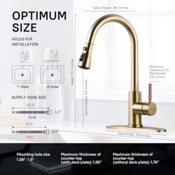 WEWE Brushed Gold Kitchen Faucet with Pull Down Sprayer, Single Handle Gold Kitchen Sink Faucet Stainless Steel Brass Copper Commercial RV 1 or 3 Hole, Champagne Bronze