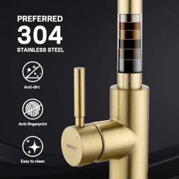 WEWE Brushed Gold Kitchen Faucet with Pull Down Sprayer, Single Handle Gold Kitchen Sink Faucet Stainless Steel Brass Copper Commercial RV 1 or 3 Hole, Champagne Bronze