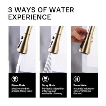 WEWE Brushed Gold Kitchen Faucet with Pull Down Sprayer, Single Handle Gold Kitchen Sink Faucet Stainless Steel Brass Copper Commercial RV 1 or 3 Hole, Champagne Bronze