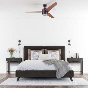 Honeywell Ceiling Fans Eamon Modern 52 Inch Ceiling Fan with Light, Remote Control Fan, LED Indoor Fan with 3 Blades, Brown Maple and Black Blade Finish Options, Bronze (50603-01)