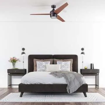 Honeywell Ceiling Fans Eamon Modern 52 Inch Ceiling Fan with Light, Remote Control Fan, LED Indoor Fan with 3 Blades, Brown Maple and Black Blade Finish Options, Bronze (50603-01)