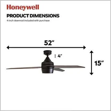 Honeywell Ceiling Fans Eamon Modern 52 Inch Ceiling Fan with Light, Remote Control Fan, LED Indoor Fan with 3 Blades, Brown Maple and Black Blade Finish Options, Bronze (50603-01)