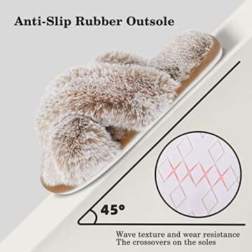 Cozyfurry Womens Cross Band Slippers Cozy Furry Fuzzy House Slippers Open Toe Fluffy Indoor Shoes Outdoor Slip on Warm Breathable Anti-skid Sole Tip Camel 9-10 L