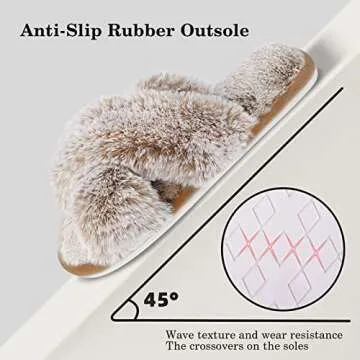 Cozyfurry Womens Cross Band Slippers Cozy Furry Fuzzy House Slippers Open Toe Fluffy Indoor Shoes Outdoor Slip on Warm Breathable Anti-skid Sole Tip Camel 9-10 L