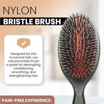 Made In Germany - SHASH + KELLER BÜERSTENFABRIK Nylon Boar Bristle Brush Suitable For Normal to Thick Hair Gently Detangles, No Pulling or Split Ends - Softens Hair Texture, Stimulates (Medium)