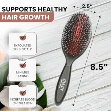 Made In Germany - SHASH + KELLER BÜERSTENFABRIK Nylon Boar Bristle Brush Suitable For Normal to Thick Hair Gently Detangles, No Pulling or Split Ends - Softens Hair Texture, Stimulates (Medium)
