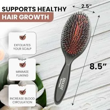 Made In Germany - SHASH + KELLER BÜERSTENFABRIK Nylon Boar Bristle Brush Suitable For Normal to Thick Hair Gently Detangles, No Pulling or Split Ends - Softens Hair Texture, Stimulates (Medium)
