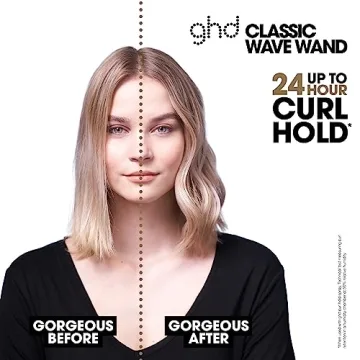 ghd Classic Wave Hair Curling Wand ― 1" - 1.5" Oval Ceramic-Coated Barrel with Safer-for-Hair Styling Tool Temperature, Achieve Beach Body Hollywood Waves to Undone Texture with All Day Hold ― Black