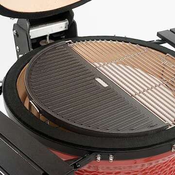 Kamado Joe Half-Moon Cast Iron Reversible Flat-Top Griddle with Smooth and Ribbed Surface for Classic Joe Charcoal Grill and Smokers in Black, Model KJ-HCIGRIDDLE