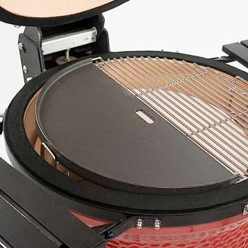 Kamado Joe Half-Moon Cast Iron Reversible Flat-Top Griddle with Smooth and Ribbed Surface for Classic Joe Charcoal Grill and Smokers in Black, Model KJ-HCIGRIDDLE
