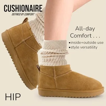 CUSHIONAIRE Women's Hip 2 Genuine Suede Ankle Snow Boots - Pull-On with Cozy Faux Shearling Lining, +Memory Foam, Ankle Boots For Women, Chestnut 8