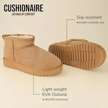 CUSHIONAIRE Women's Hip 2 Genuine Suede Ankle Snow Boots - Pull-On with Cozy Faux Shearling Lining, +Memory Foam, Ankle Boots For Women, Chestnut 8