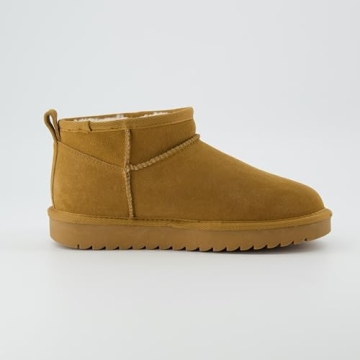 CUSHIONAIRE Women's Hip 2 Genuine Suede Ankle Snow Boots - Pull-On with Cozy Faux Shearling Lining, +Memory Foam, Ankle Boots For Women, Chestnut 8