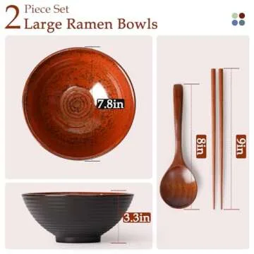 NUTRIUPS 8 Inch Ceramic Ramen Bowl Set of 2 Pho Bowls 40oz Japanese Noodle Udon Soup Bowls with Spoo...