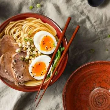 NUTRIUPS 8 Inch Ceramic Ramen Bowl Set of 2 Pho Bowls 40oz Japanese Noodle Udon Soup Bowls with Spoons and Chopsticks (Agate Red)