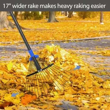 Metal Rake for Leaves Heavy Duty, Adjustable Garden Leaf Rake with Expandable Head 8-17", Shrub Pine Needle Kids Hand Yard Rake Garden Tool 30-70"