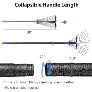 Metal Rake for Leaves Heavy Duty, Adjustable Garden Leaf Rake with Expandable Head 8-17", Shrub Pine Needle Kids Hand Yard Rake Garden Tool 30-70"