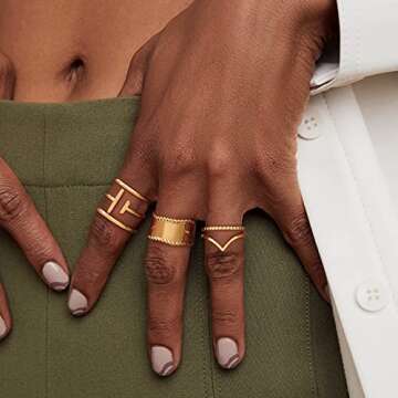 GNIRTSI Gold Plain Band Ring for Women Twisted 14K Gold Plated Minimalist Stack Wide Irregular Finger Jewelry Size 6-12