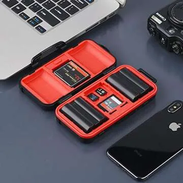 Camera Battery and Memory Card Storage Case, SD CF Memory Cards Holder Case, Waterproof & Shockproof...