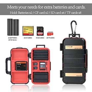 Camera Battery and Memory Card Storage Case, SD CF Memory Cards Holder Case, Waterproof & Shockproof Plastic Tank Organizer for Nikon, Canon Camera Batteries, Good for Outdoor Travel Use