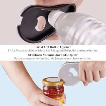 Uinxan Multifunctional Bottle/Jar and Can Opener,Twist-Off Plastic Water Bottle,Pull Tab Soup,Magnet Beer Opener,for Weak Hands,Seniors,Elderly,Rheumatoid Arthritis, Lid Seal Remover(Silver)