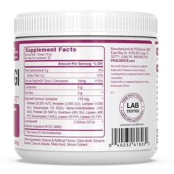 PEScience Complete GI, Raspberry, Probiotic with Zinc Carnosine, Digestive Enzyme, & Prebiotic Fiber Powder, 30 Serving