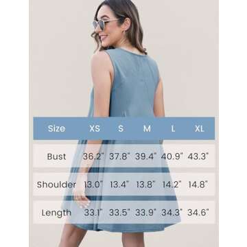 Athlisan Womens Summer Sleeveless Mini Dress Casual Loose V Neck Sundress with Pockets(Bluegrey-XS)
