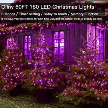 Ollny Halloween Lights Outdoor, 60 FT 180 LED Orange and Purple Halloween Decorations Lights, Waterp...