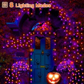 Ollny Halloween Lights Outdoor, 60 FT 180 LED Orange and Purple Halloween Decorations Lights, Waterproof String Fairy Lights Plug in, 8 Modes and Timer Lights for Party, Yard, Door, Christmas Decor
