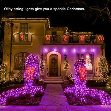 Ollny Halloween Lights Outdoor, 60 FT 180 LED Orange and Purple Halloween Decorations Lights, Waterproof String Fairy Lights Plug in, 8 Modes and Timer Lights for Party, Yard, Door, Christmas Decor