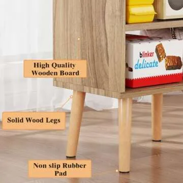 LUCKNOCK Night Stand, Modern Bedside Tables, Mid Century Nightstands with Open Storage Shelf, Wood Bedside Table, Small Night Stands for Bedroom, 3-Tier Night Table, Walnut.