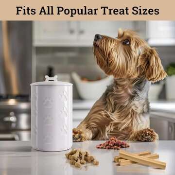 Dog Treat Container Airtight - 5" Round x 9" Tall Ceramic Dog Treat Jar with Lid - White Dog Treat Canister - Large Dog Cookie Jar for Dogs - Pet Treat Container Airtight - Dog Treat Jars for Pets