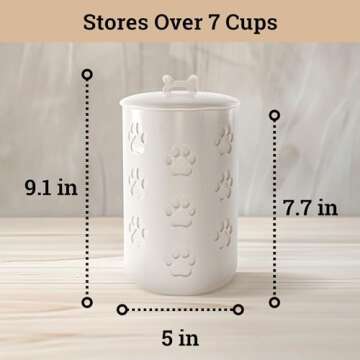 Dog Treat Container Airtight - 5" Round x 9" Tall Ceramic Dog Treat Jar with Lid - White Dog Treat Canister - Large Dog Cookie Jar for Dogs - Pet Treat Container Airtight - Dog Treat Jars for Pets