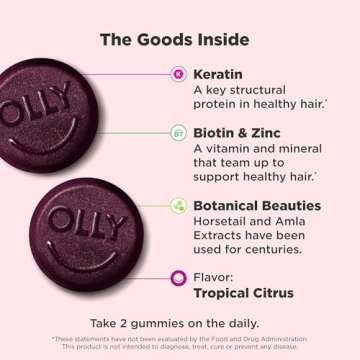 OLLY Heavenly Hair Gummy, Supports Healthy Hair, Keratin, Biotin, AMLA, Chewable Supplement, 30 Day Supply - 60 Count