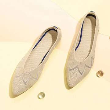 Frank Mully Womens Flat Shoes Knit Ballet Flats Comfortable Pointed Toe Mesh Dressy Shoe Slip-on Lig...