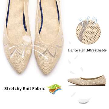 Frank Mully Womens Flat Shoes Knit Ballet Flats Comfortable Pointed Toe Mesh Dressy Shoe Slip-on Lightweight Walking Flats for Women Casual, Nude,9