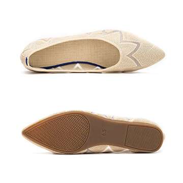 Frank Mully Womens Flat Shoes Knit Ballet Flats Comfortable Pointed Toe Mesh Dressy Shoe Slip-on Lightweight Walking Flats for Women Casual, Nude,9