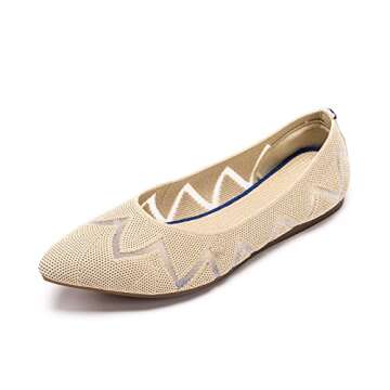 Frank Mully Womens Flat Shoes Knit Ballet Flats Comfortable Pointed Toe Mesh Dressy Shoe Slip-on Lightweight Walking Flats for Women Casual, Nude,9