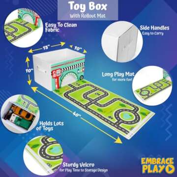 Collapsible Toy Storage Box with Car Play Mat for Kids